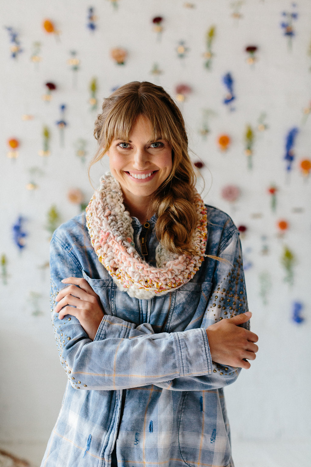 Knit Collage Sampler Kit Patterns - Cowl with mini skeins of yarn