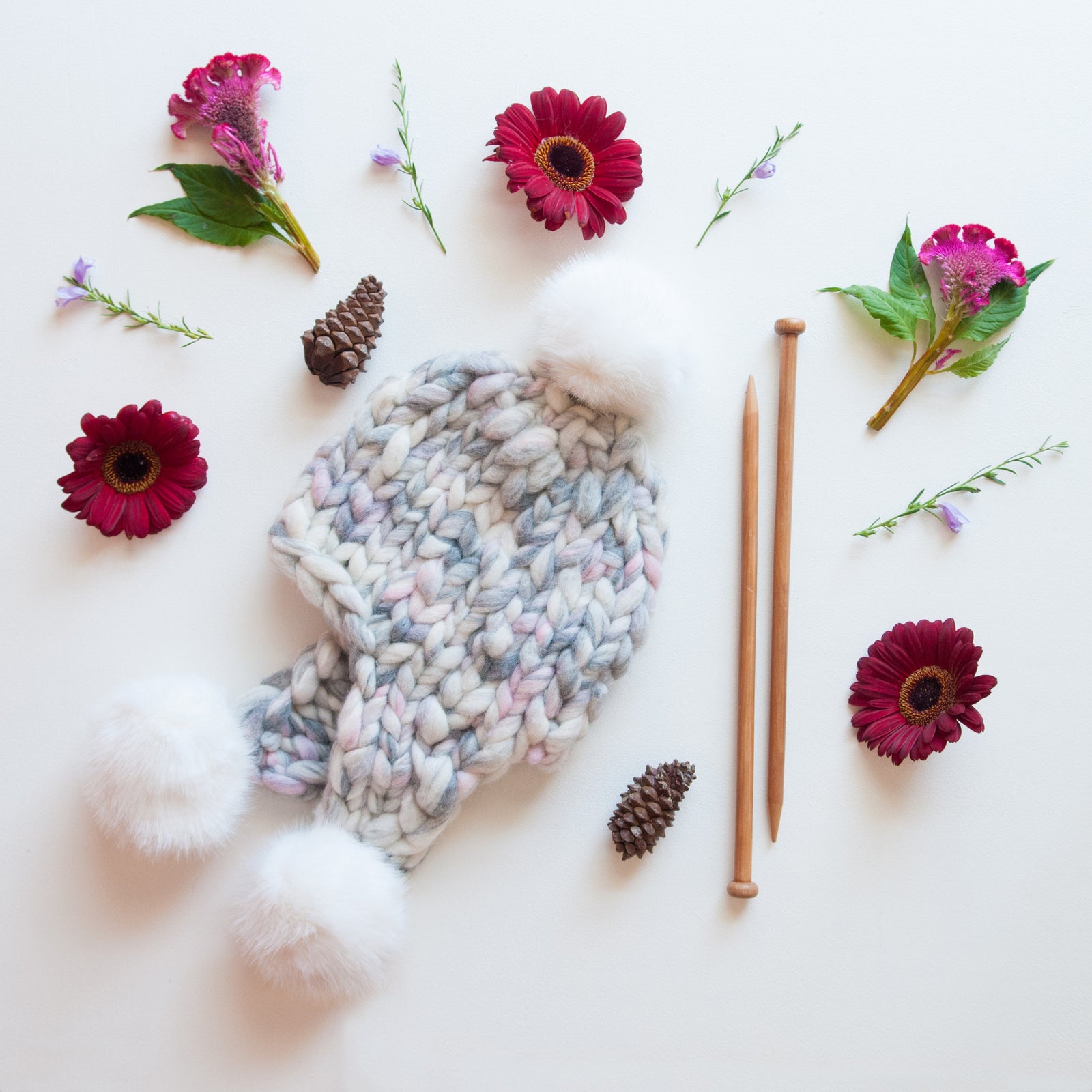 Knit Collage Pom Bomb Hat Knitting Pattern