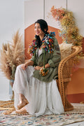 Model siting on a chair showcasing the collar
