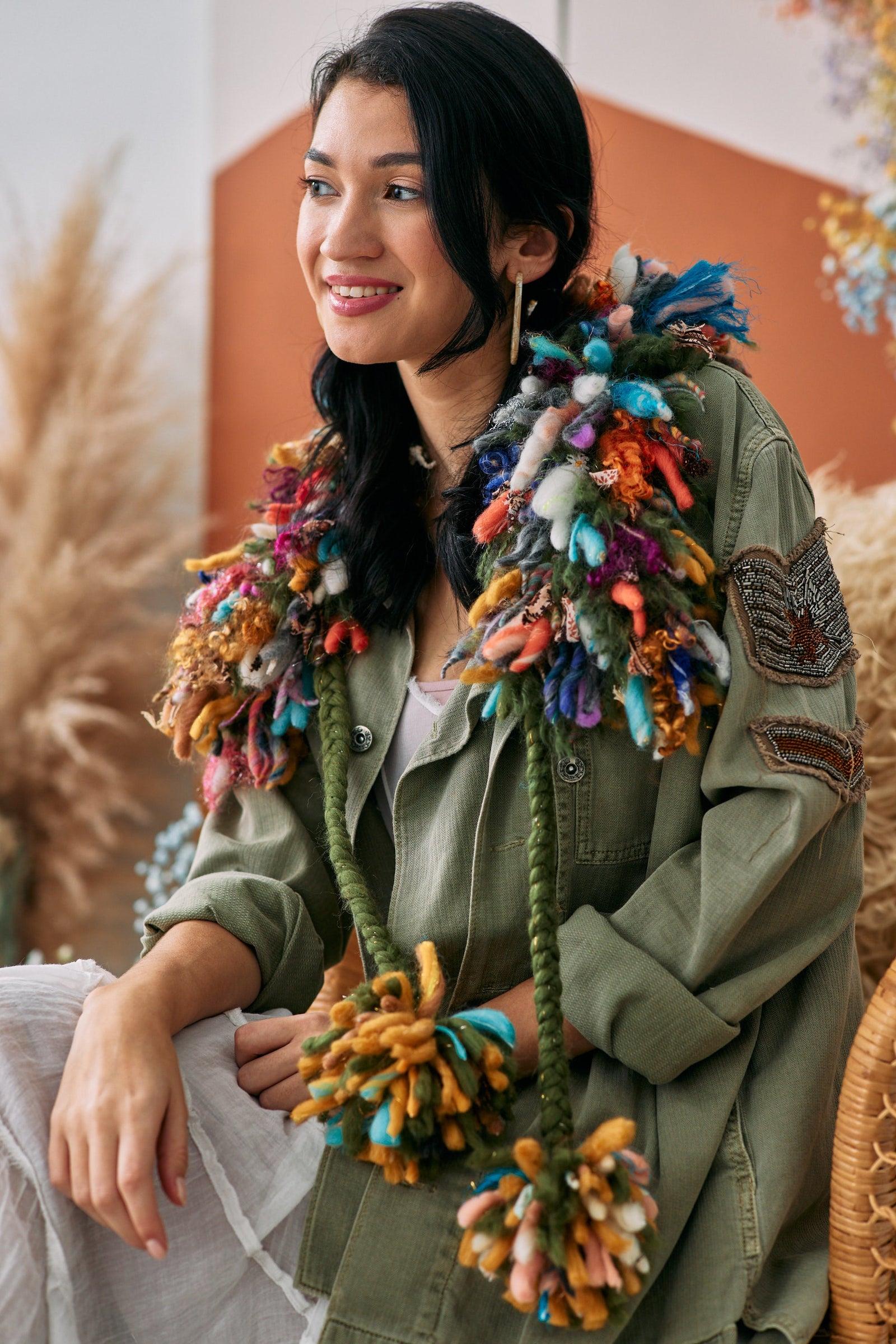 Model beautifully smiles wearing the Almost Famous Collar  