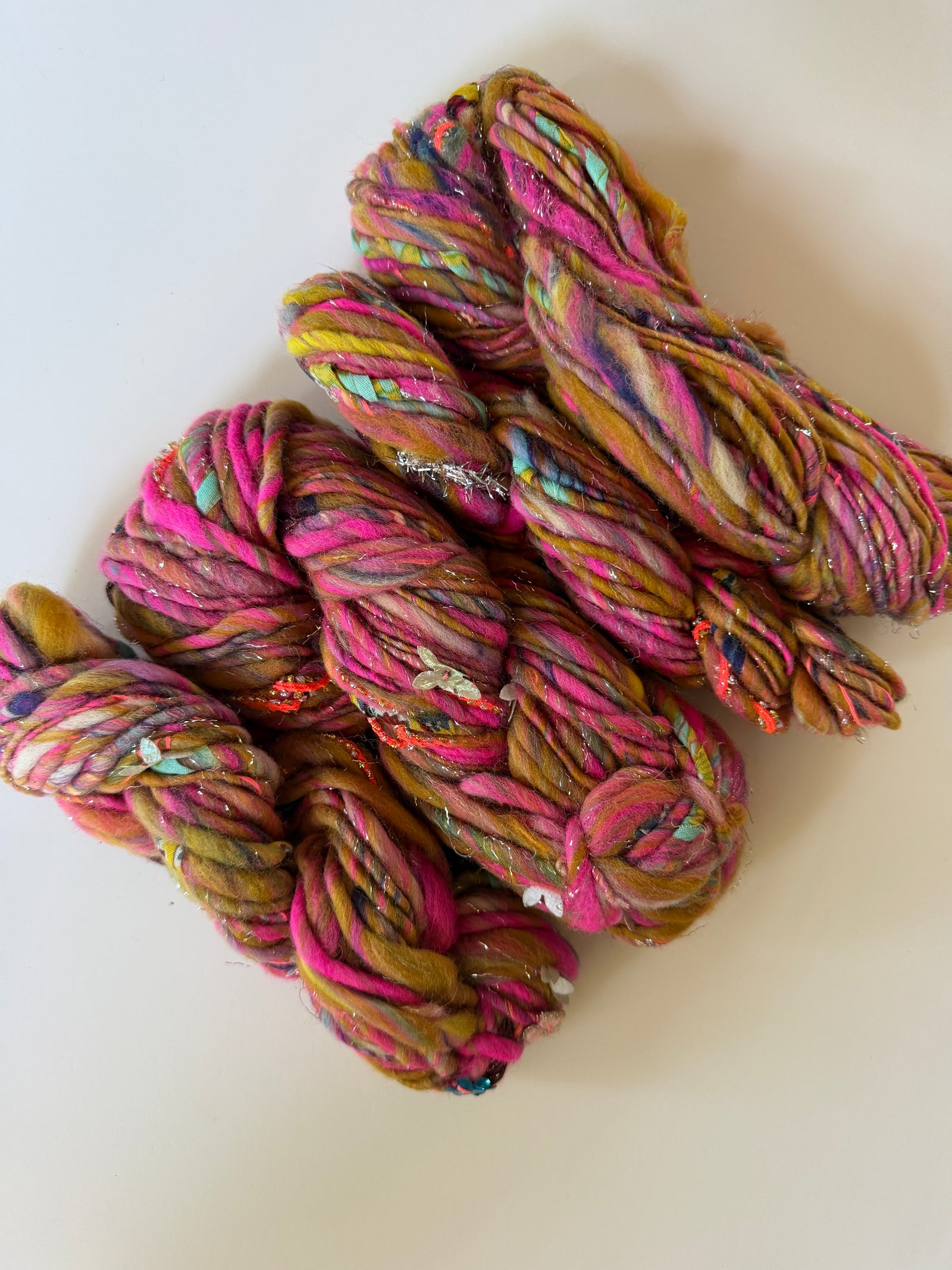 SOLD Neon Pink/Mustard Sample Skein Bundle ~ 4 Mini Skeins