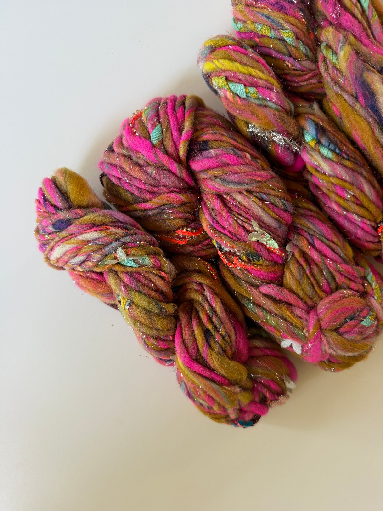 SOLD Neon Pink/Mustard Sample Skein Bundle ~ 4 Mini Skeins