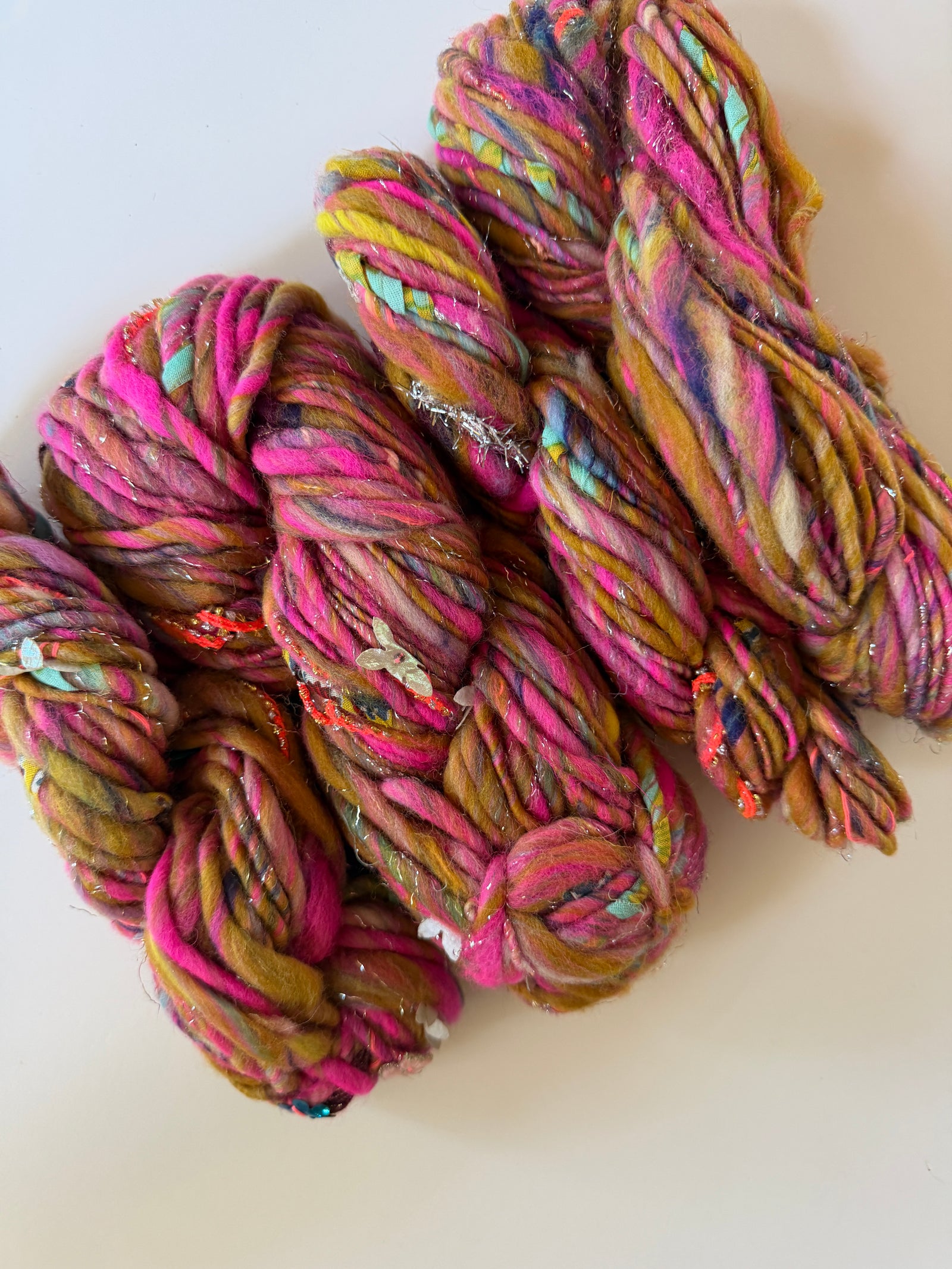 SOLD Neon Pink/Mustard Sample Skein Bundle ~ 4 Mini Skeins