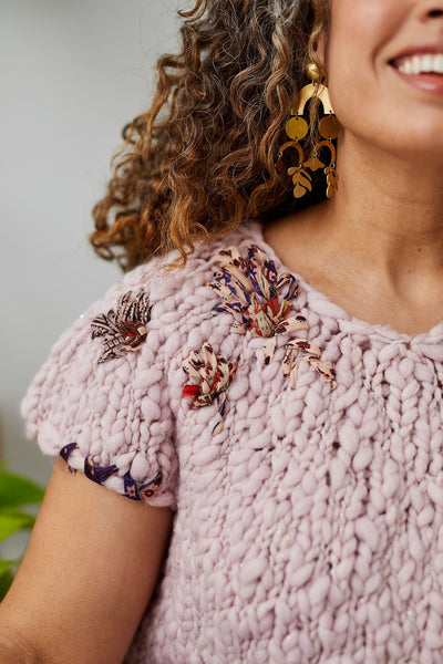Up close view of the top part of the sweater