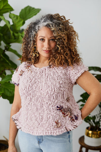 Third model wearing another version of The sweater