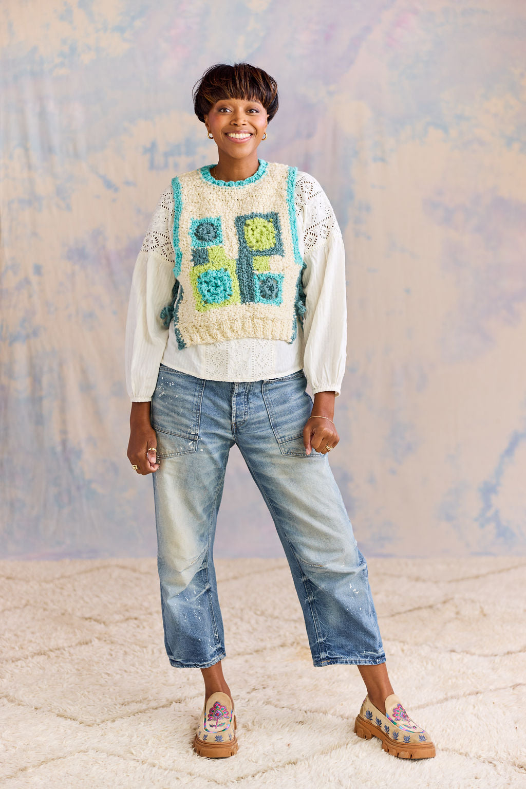 【試着のみ】spring patchwork cable knit vest Wandering Patch Vest Pattern – Knit Collage