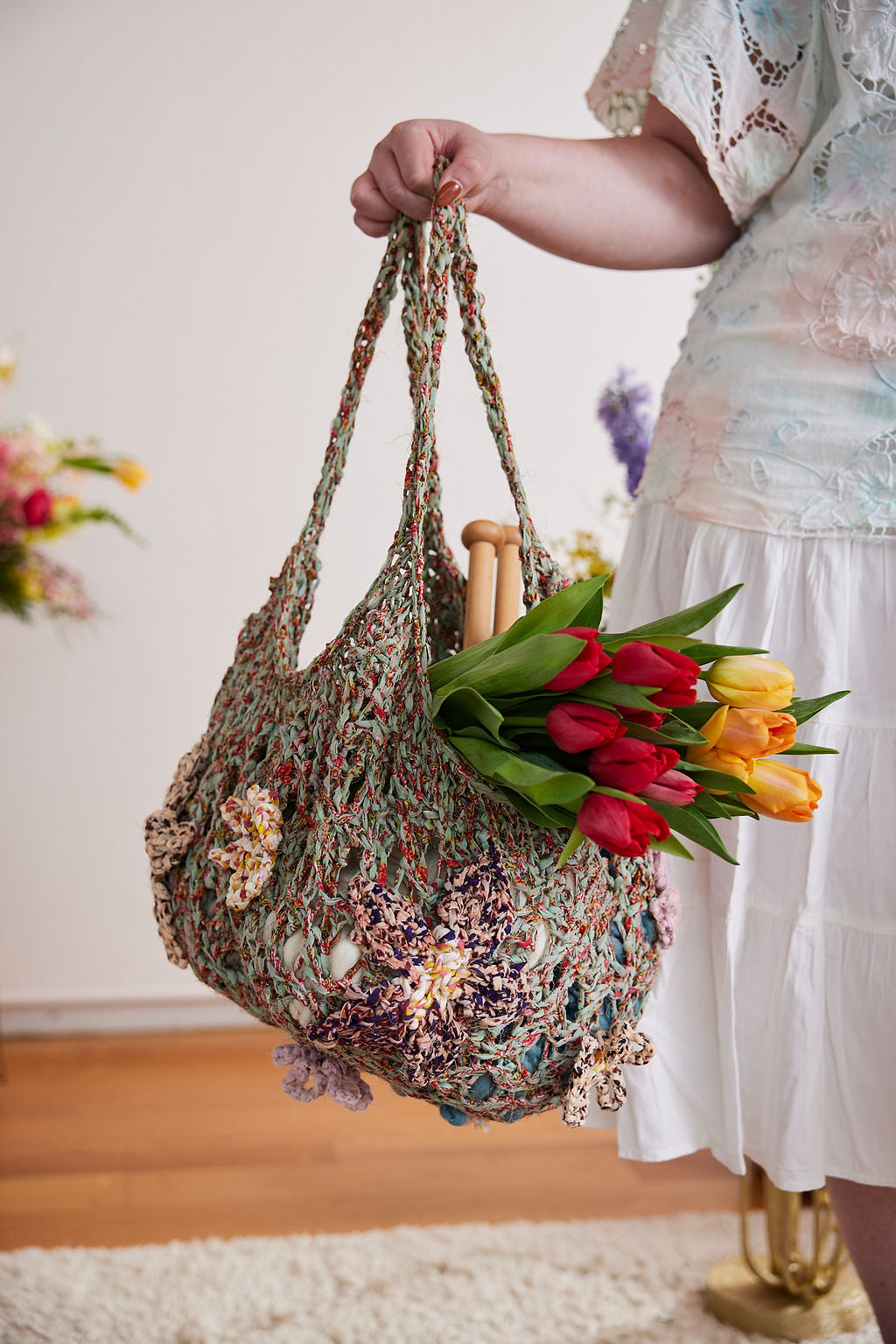 Flower Power Market Bag ~ Sage Green Sample 70