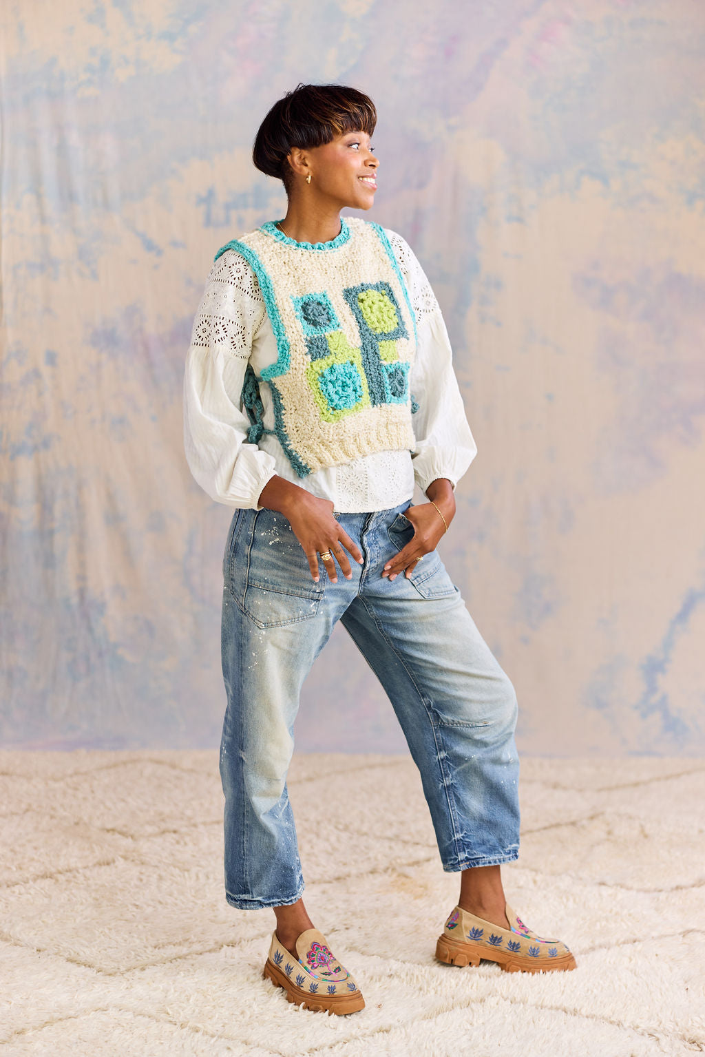 kaval カヴァル／patchwork needle vest (wool) kaval カヴァル／patchwork needle vest (wool) Closeup of the