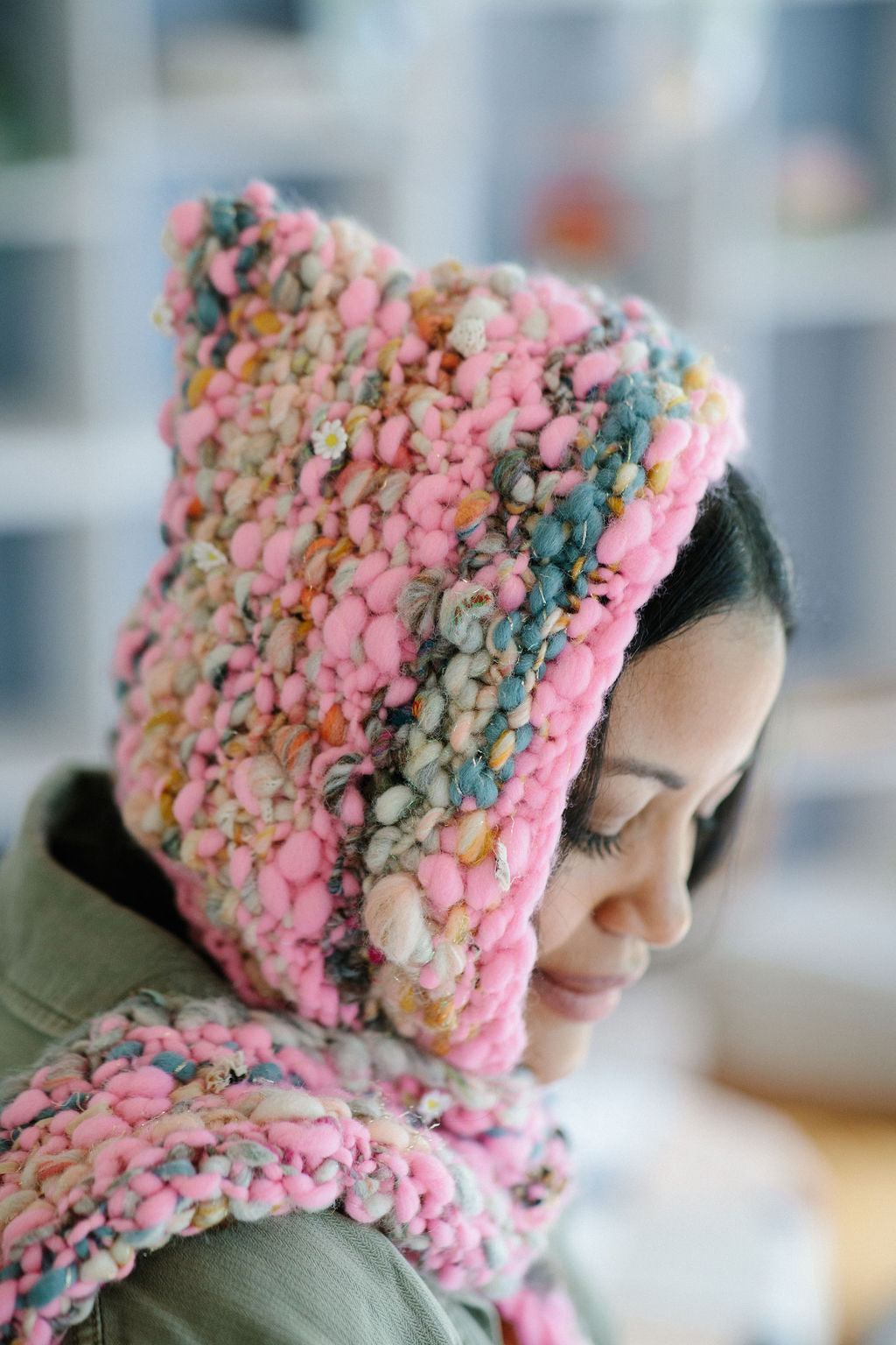 Close up detail of the hood in the Gotta Be Hoodie Scarf