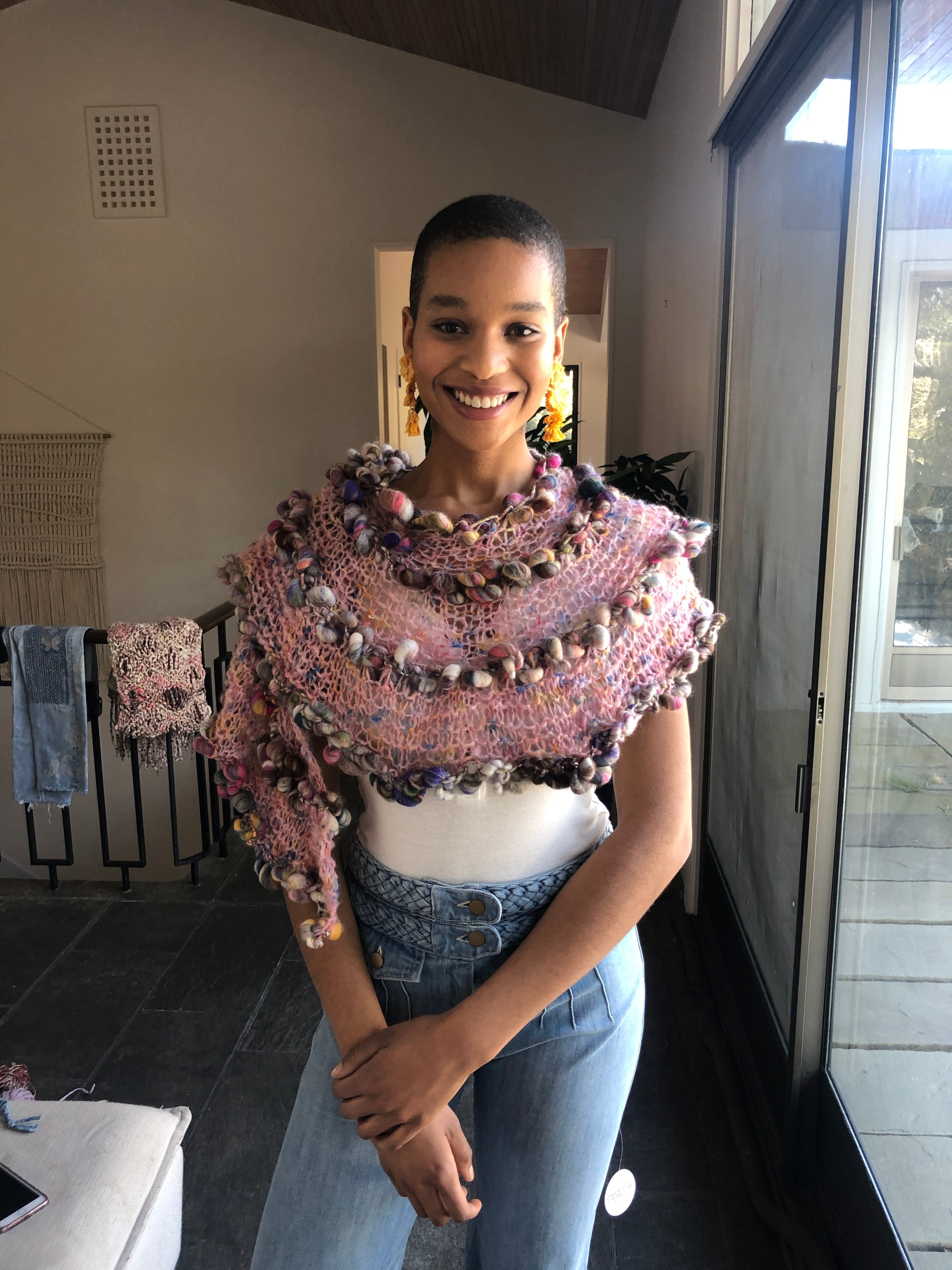 【ALUDE SELECT】 bicolor shaggy knit Knit Collage Super Bloom Shawl Pattern