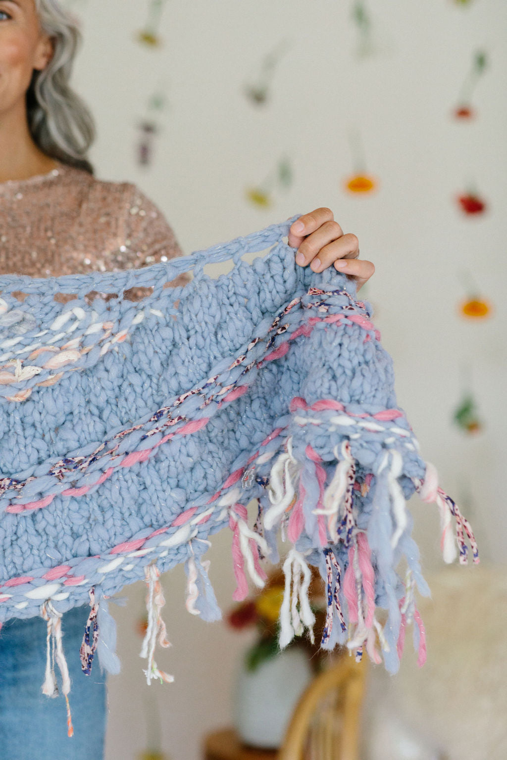 The Inner Beauty Shawl is a mixture of texture, colorwork and fringe
