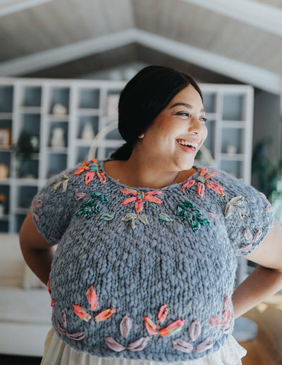 Camera takes a close view of the sweater