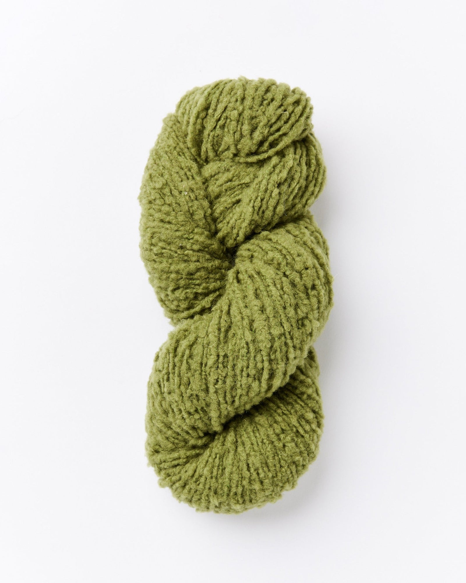 A brushed boucle yarn in an olive green color.