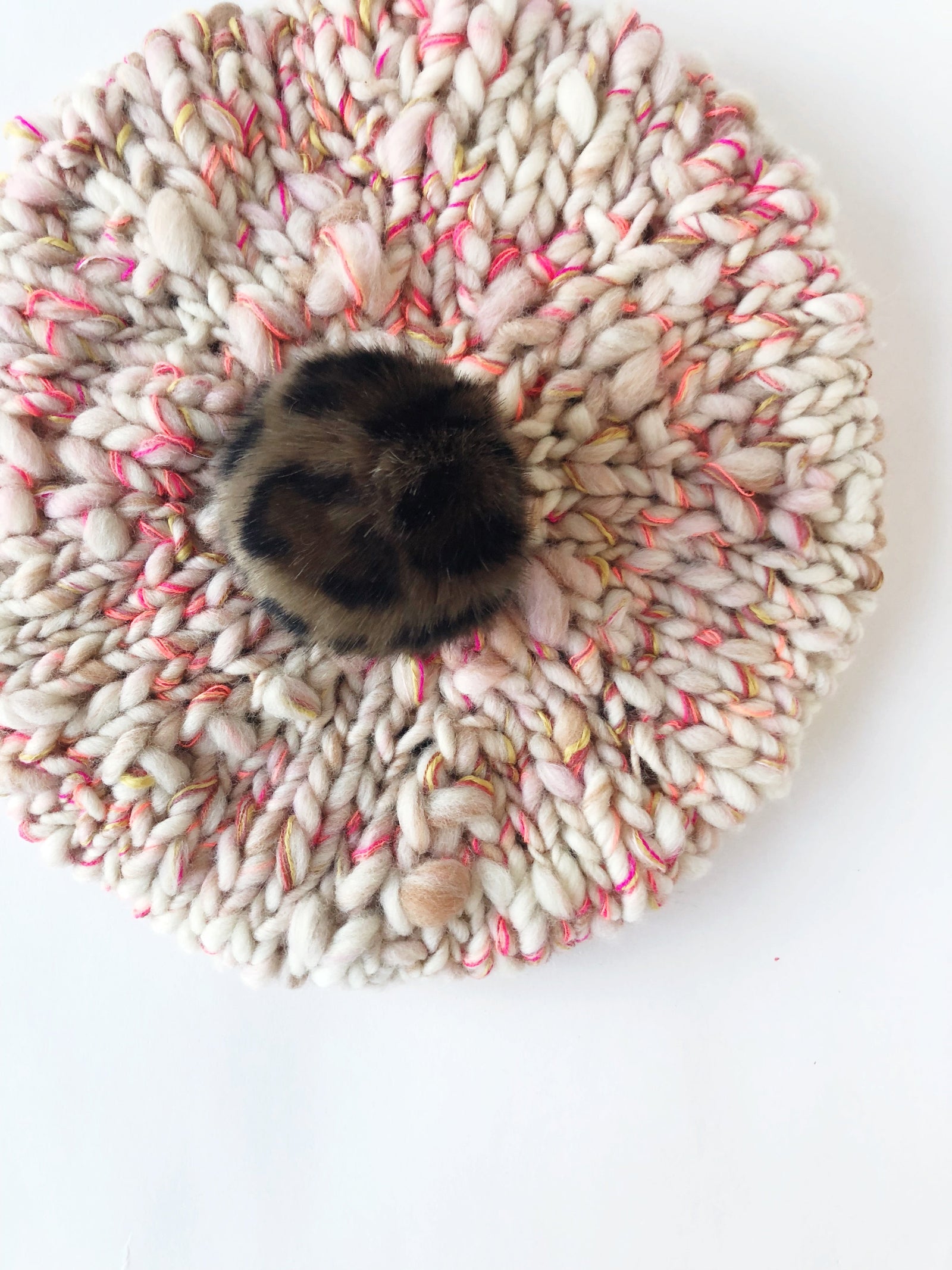 Merci Beaucuop Beret with Leopard Pom Pom 