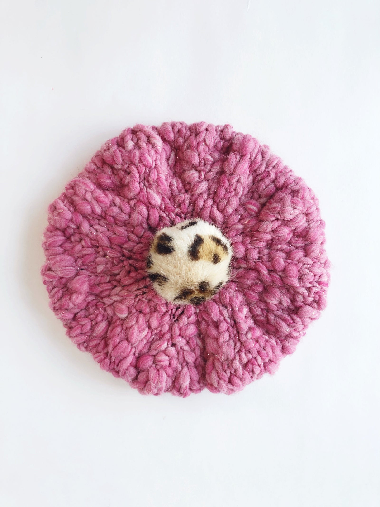 Merci Beaucuop Beret with Leopard Light Pom Pom 