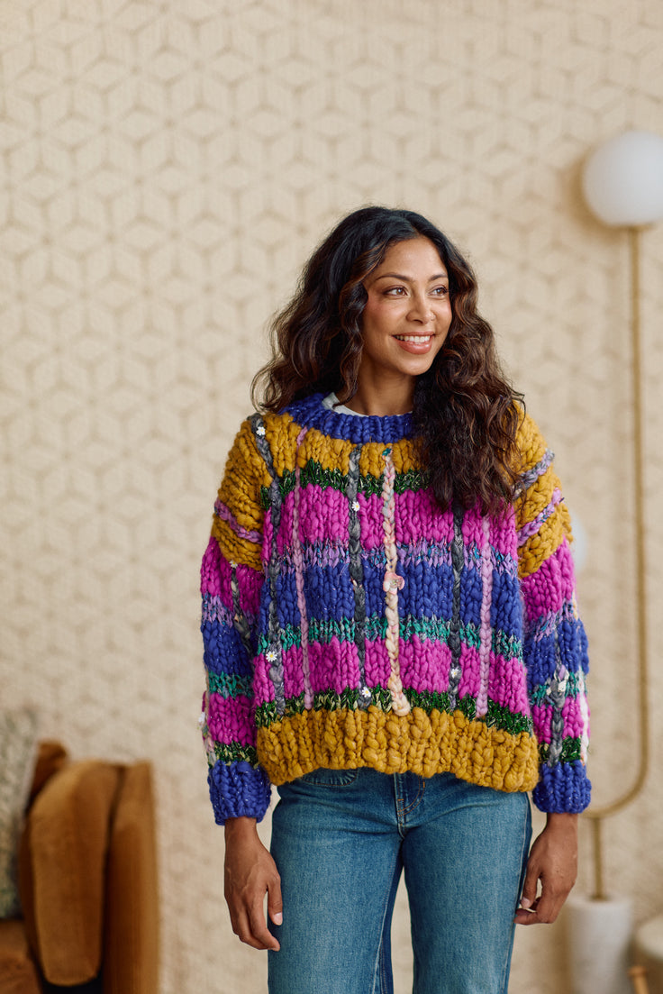 Plaid Happy Sweater with Vertical Plaid Yarn ~ Knitalong Kit