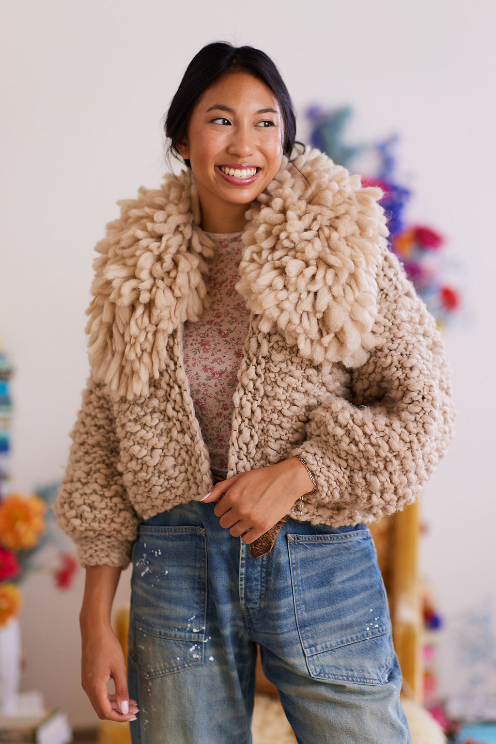 Rhinebeck Sweater Kit ~ Spun Cloud w/Solid Collar