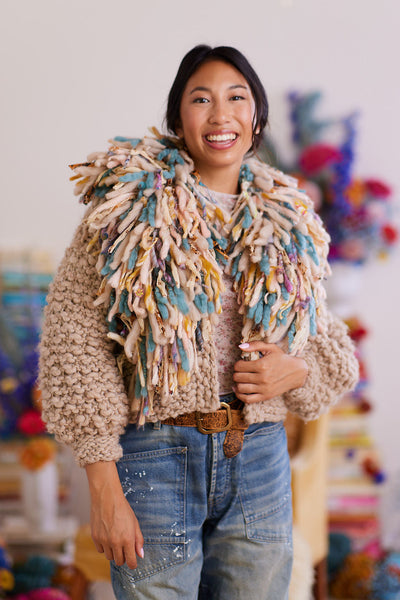 Rhinebeck Sweater Kit ~ Spun Cloud w/Multicolor Collar