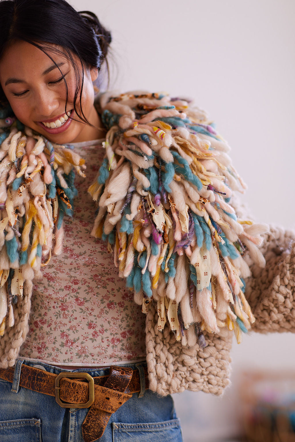Rhinebeck Sweater Kit ~ Spun Cloud w/Multicolor Collar