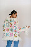 Starfall Cardi from the back with the view of all the granny squares