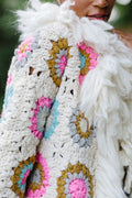 Closeup of the texture of the granny squares on the Starfall Cardi