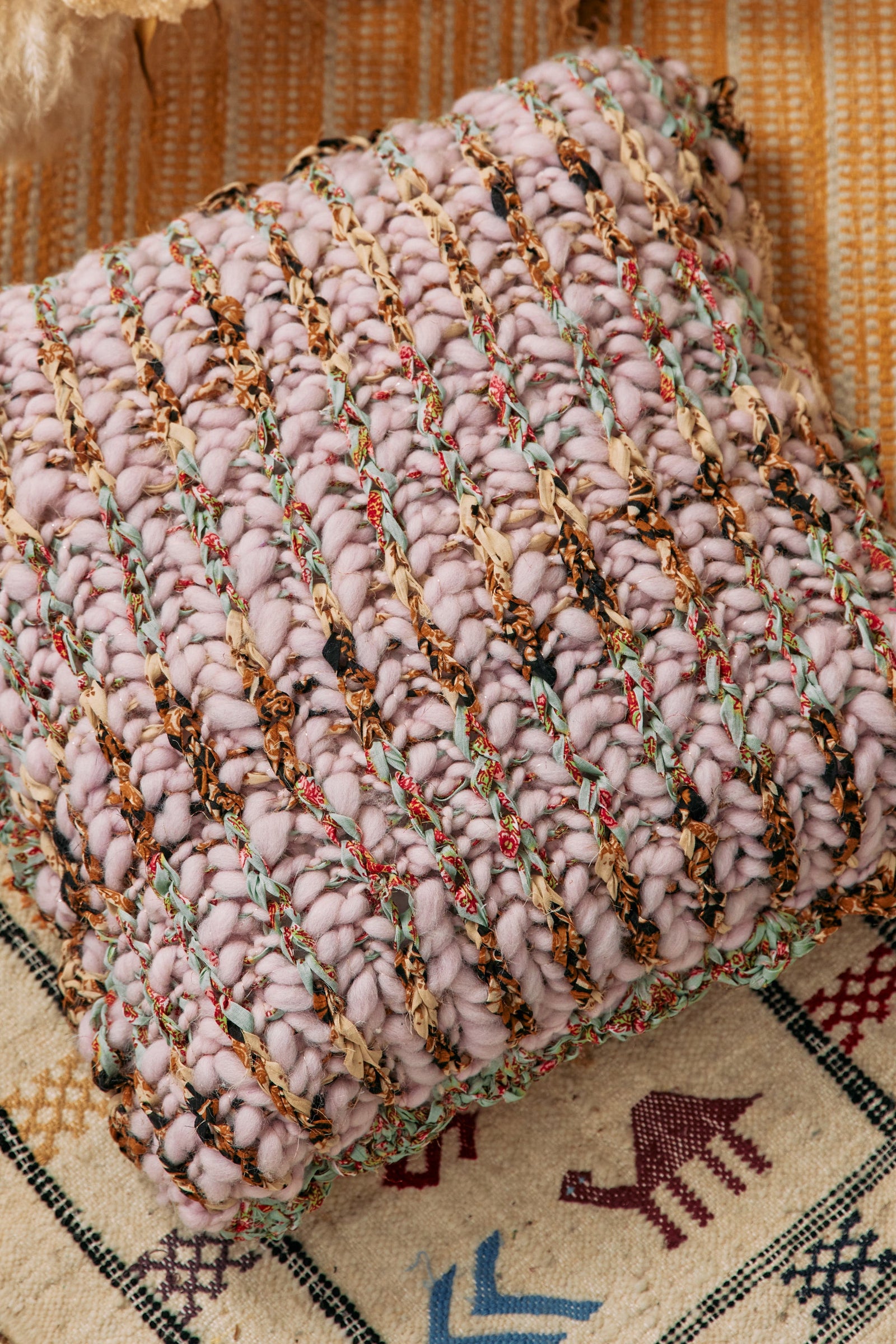 Close up of the back of pillow.
