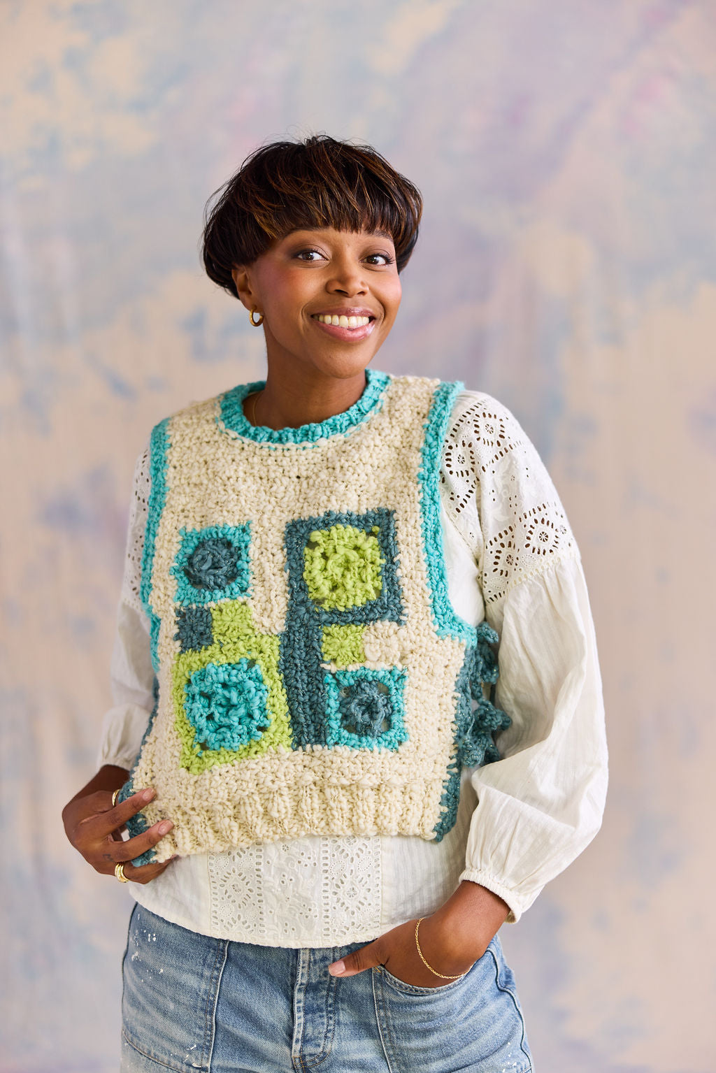 leinwände Mix Yarn Crochet Vest Wandering Patch Vest Pattern – Knit Collage