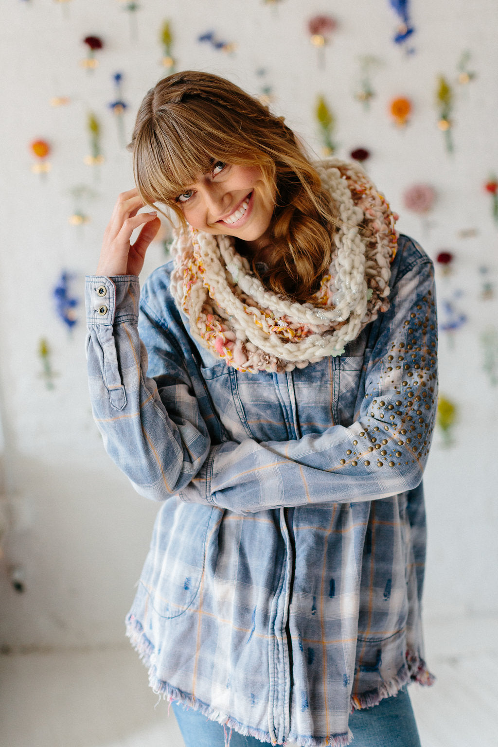 Knit Collage Sampler Kit Patterns - Cowl with mini skeins of yarn