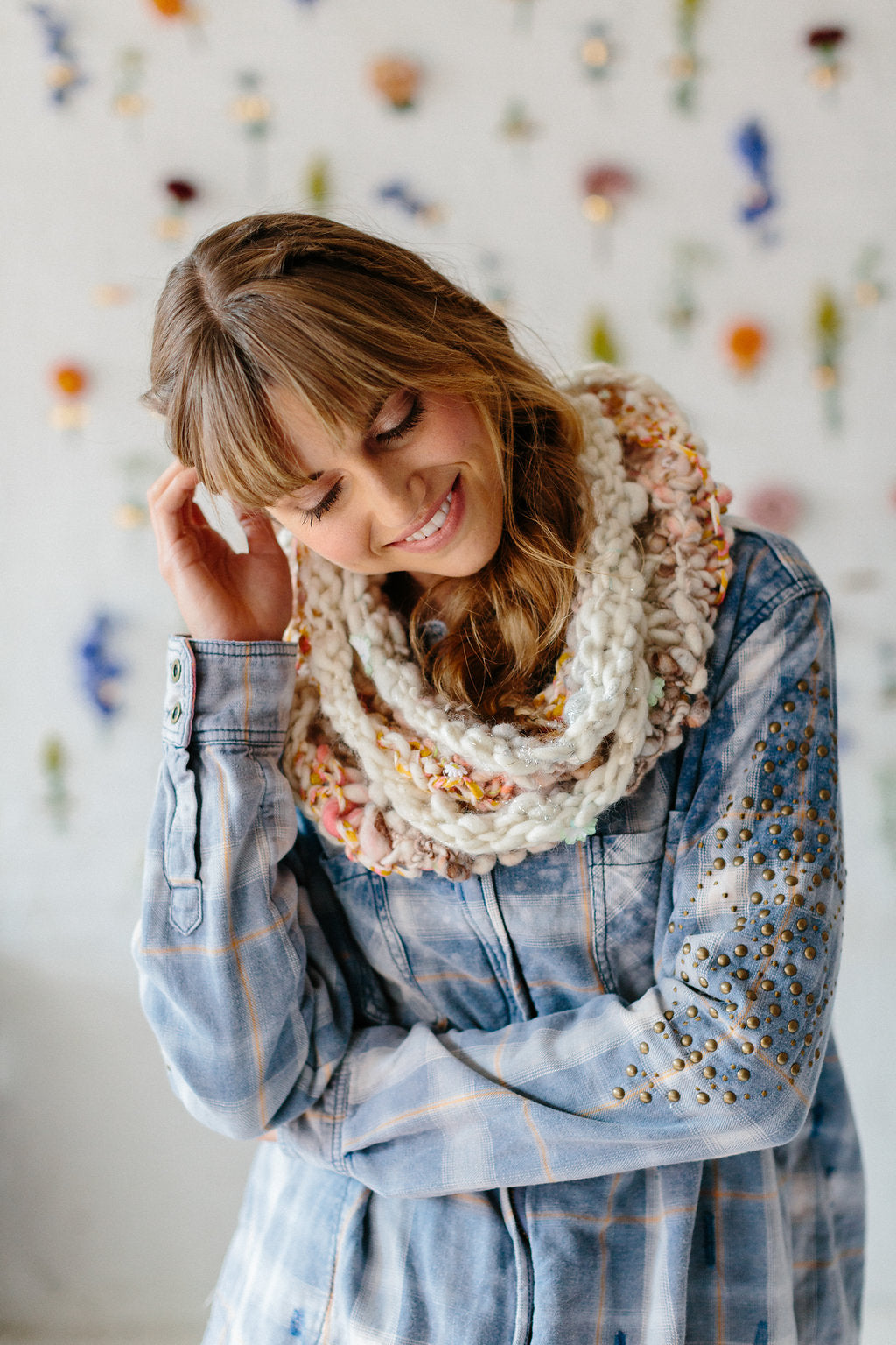 Knit Collage Sampler Kit Patterns - Cowl with mini skeins of yarn