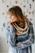 Knit Collage Sampler Kit Patterns - Cowl with mini skeins of yarn