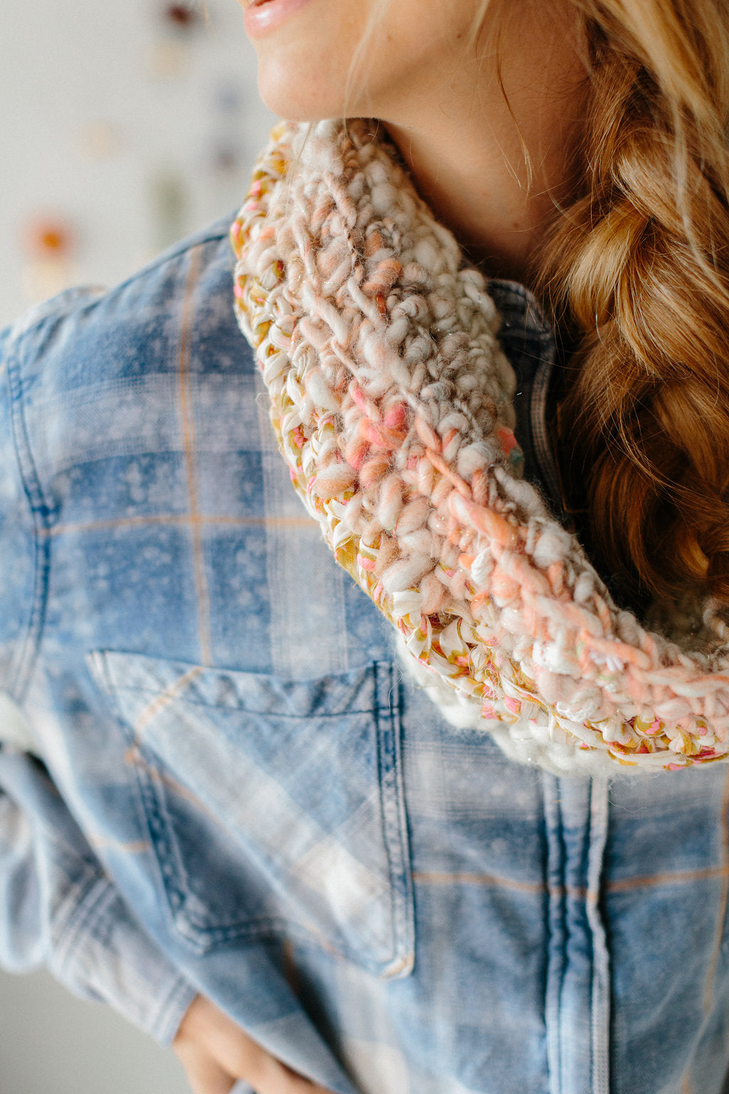 Knit Collage Sampler Kit Patterns - Cowl with mini skeins of yarn