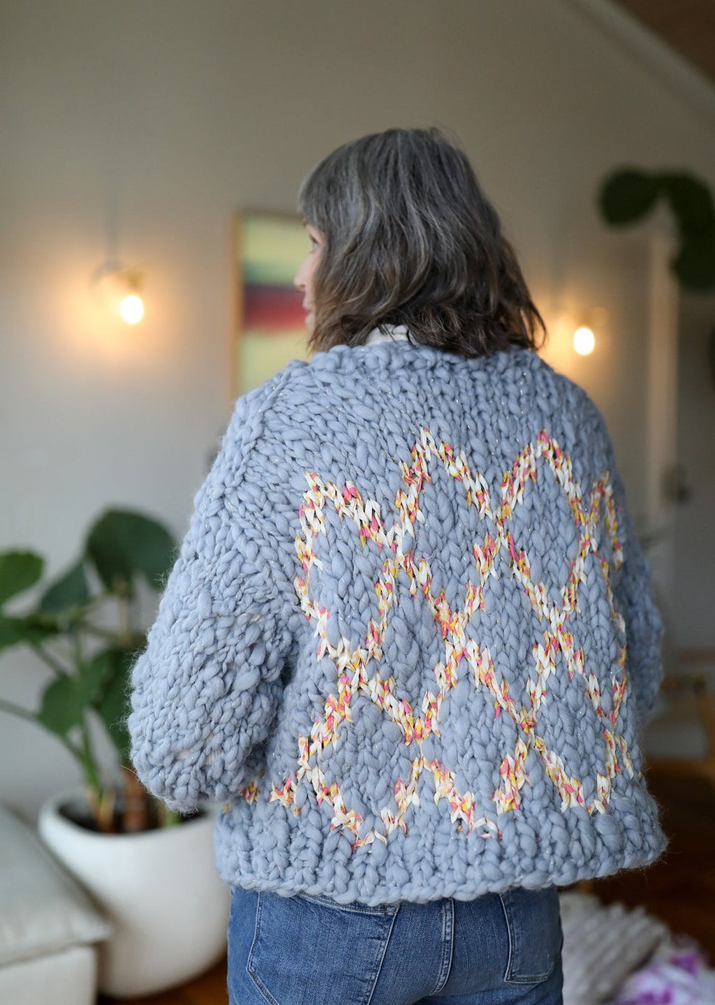 Back view of pattern on the High Fives Cardi