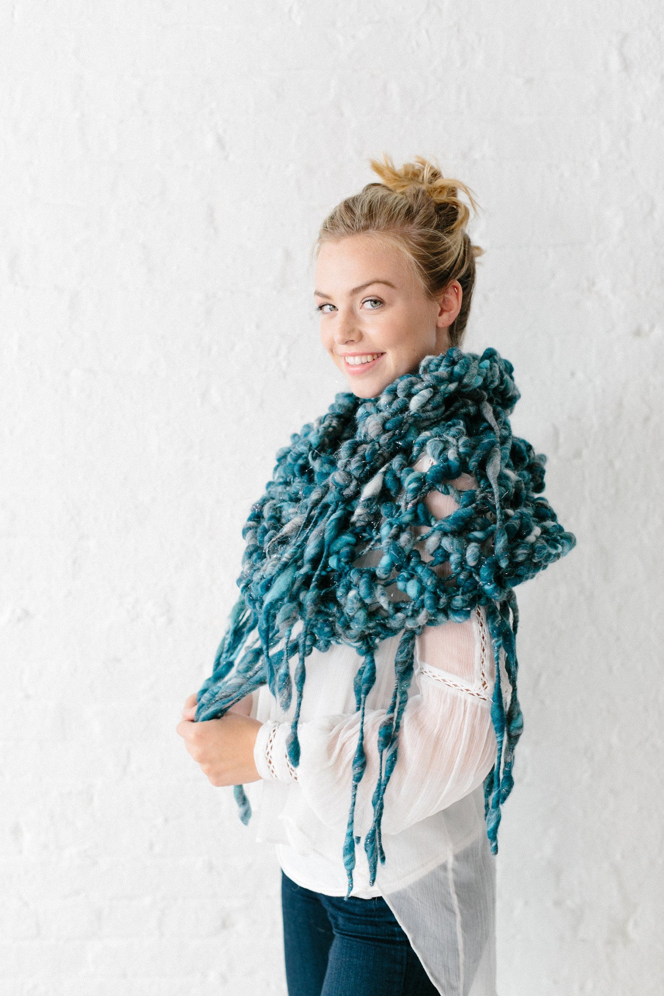 Knit Collage Runaway Fringe Cowl Pattern