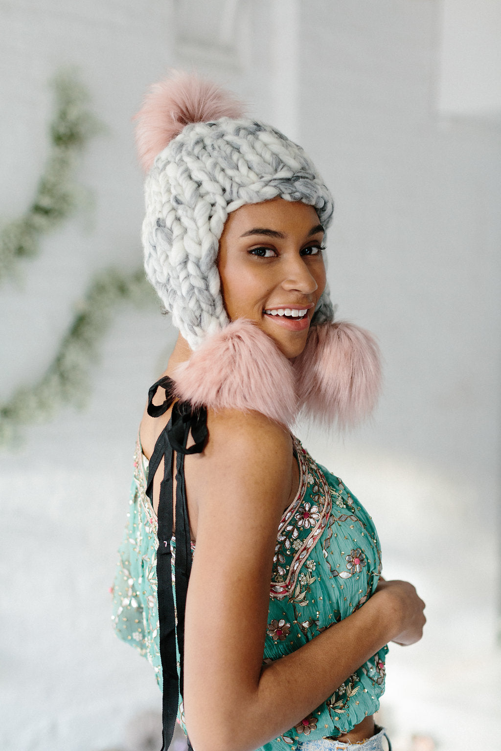 Pom Bomb Hat Pattern Knit Collage