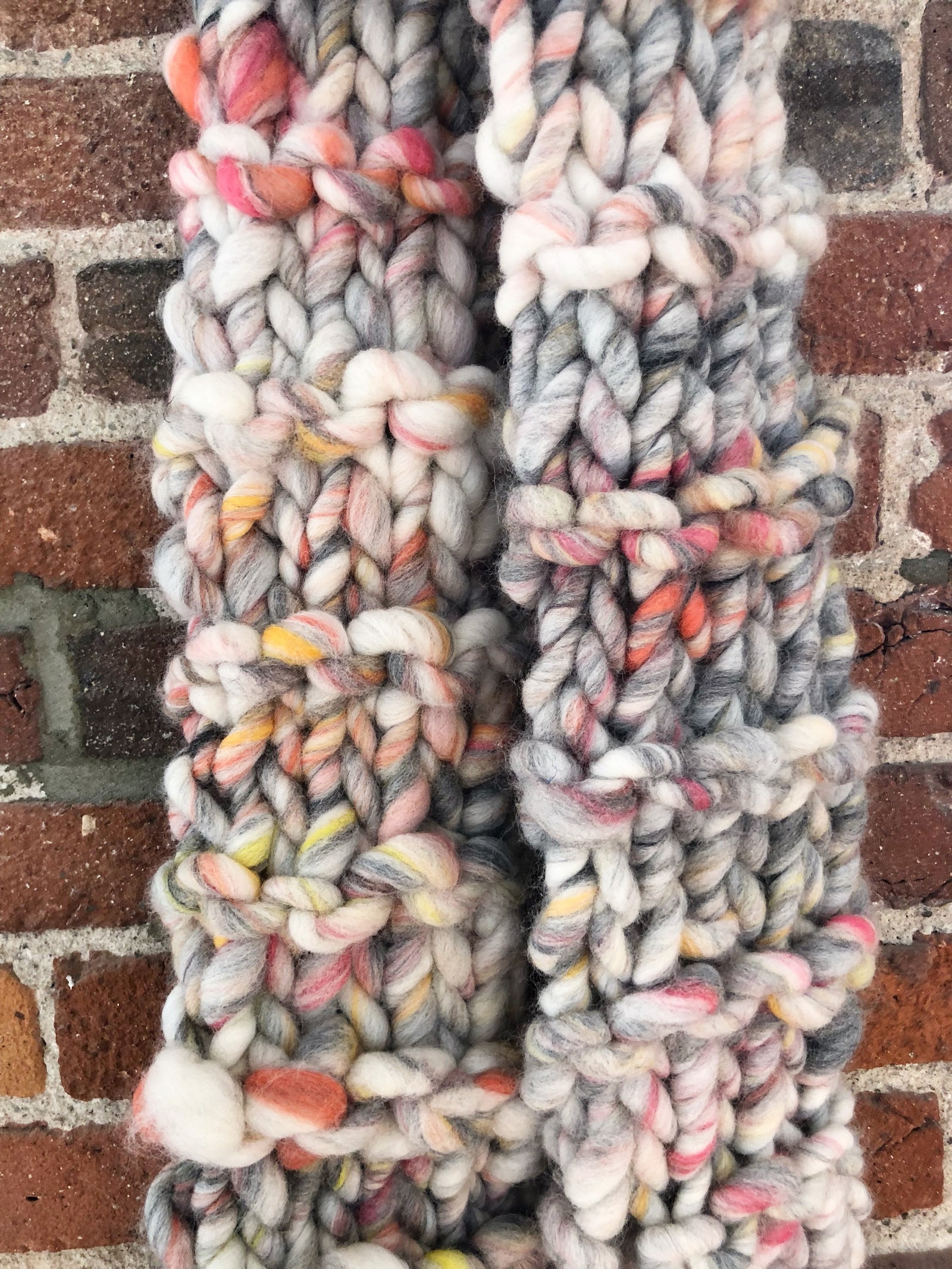 knit collage pom Bomb scarf free Knitting Pattern