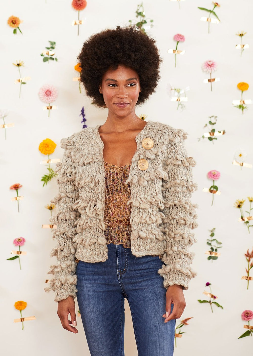 Classic knit cardigan with loop stitch texture for maximum rockstar vibes.