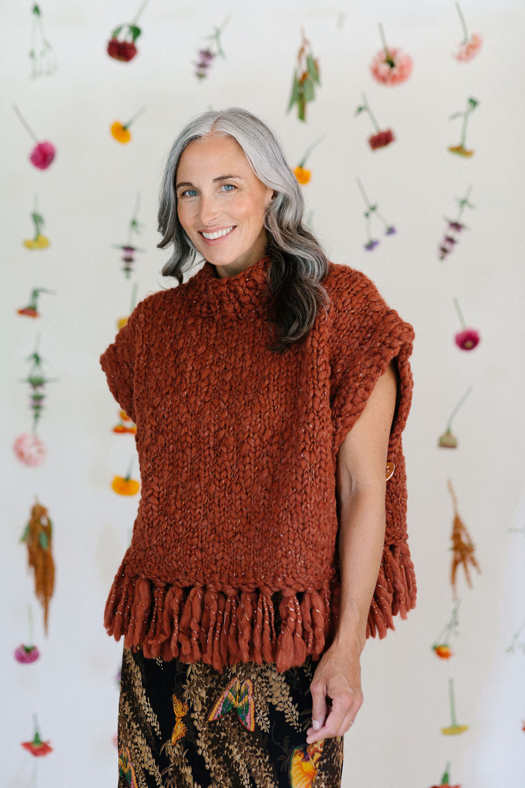 Model wearing Provence Poncho in Sedona Spun Cloud