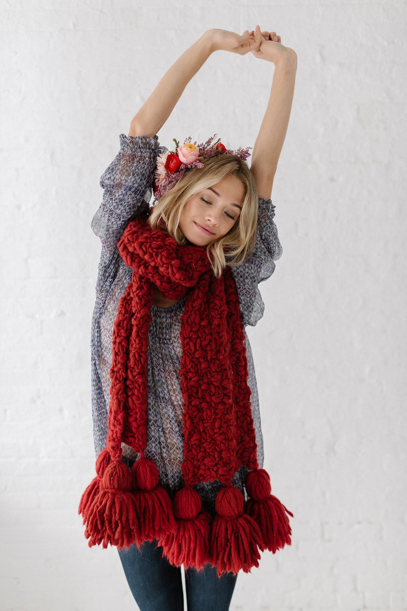 Knit Collage Mistletoe Tassel Scarf Knitting Pattern