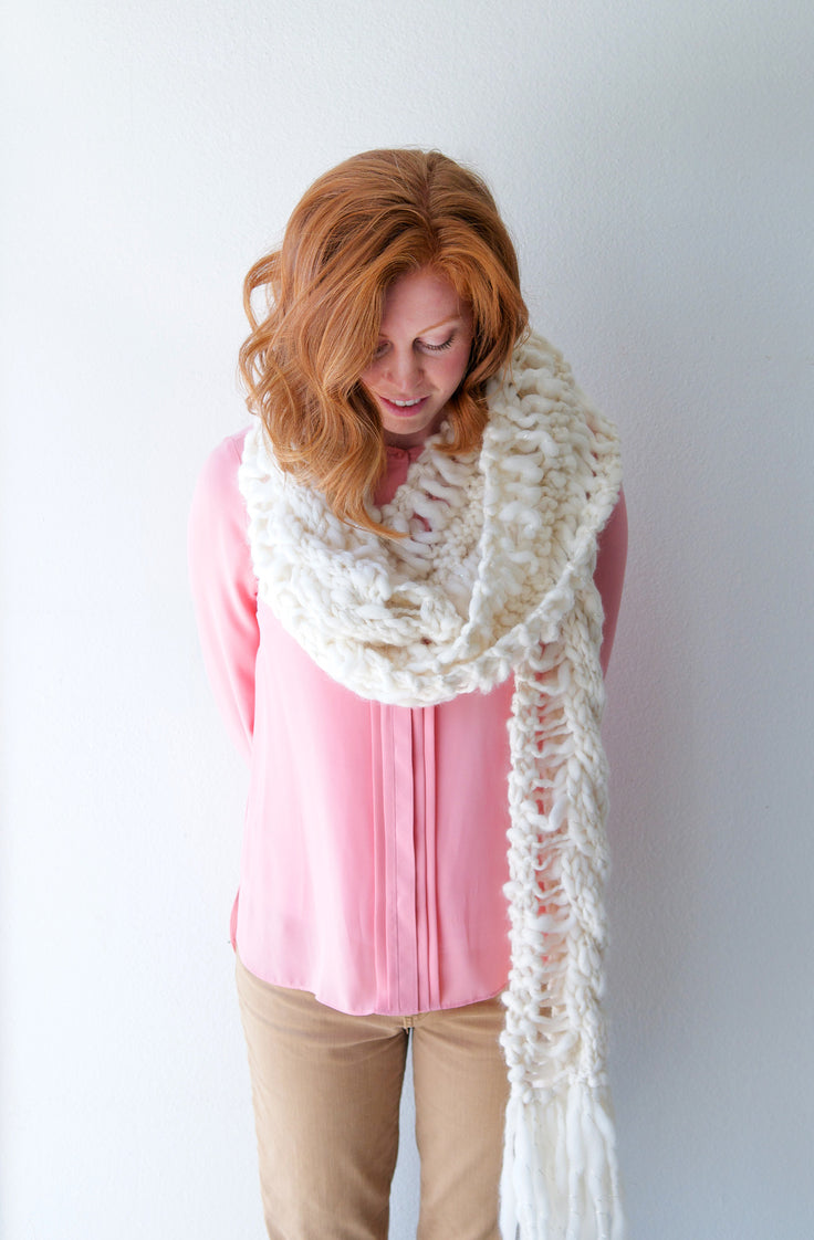 Knit Collage Drop Stitch Cable Scarf Pattern