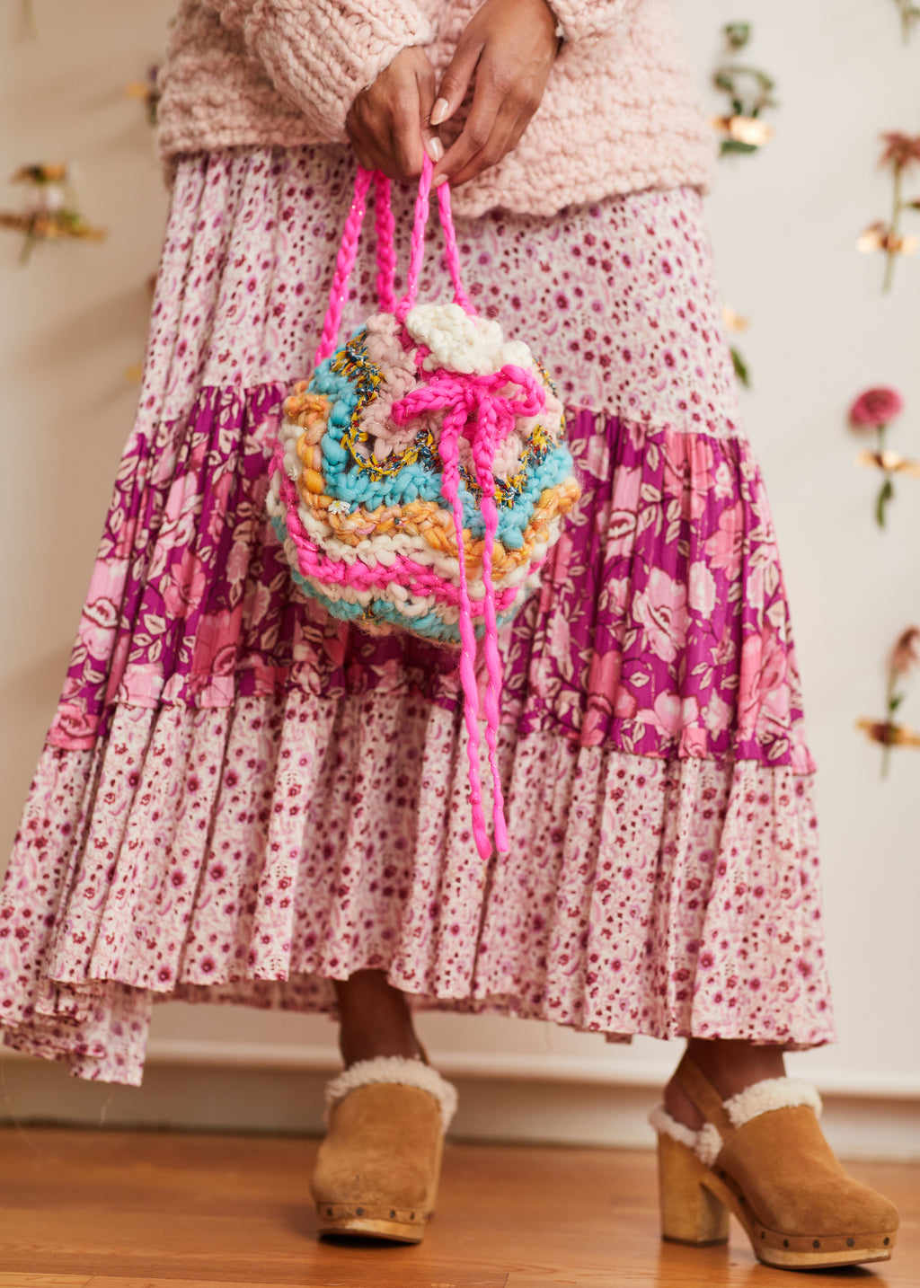The Sunshine Sack pattern combines both knitting and crochet in with our handmade yarns